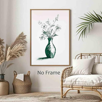 Vintage Floral Wall Art Flower Sketch Abstract Flower Picture Flowers In A Vase Wall Art Engrave Line Canvas Neutral Sketch Minimalist Mid Century Painting Living Room Decor 16x24inch No Frame