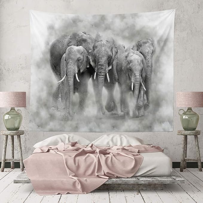 Elephant in Smoke Tapestry Wild Animals African Elephant Decor Wall Hangings Tapestry Large Tapestry for Bedroom Living Room Dorm College Man Cave(80x60 Inch)