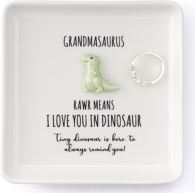 HOME SMILE Dinosaur Grandma Mother’s Day Christmas Gifts Birthday -I Love You Grandmasaurus Ring Dish Tray for Grandma to Be Nana Mimi Gigi Grandma,Stocking Stuffers for Grandma under 10