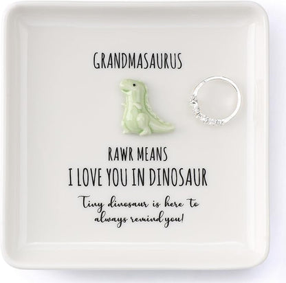 HOME SMILE Dinosaur Grandma Mother’s Day Christmas Gifts Birthday -I Love You Grandmasaurus Ring Dish Tray for Grandma to Be Nana Mimi Gigi Grandma,Stocking Stuffers for Grandma under 10