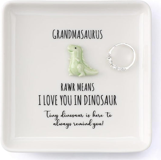 HOME SMILE Dinosaur Grandma Mother’s Day Christmas Gifts Birthday -I Love You Grandmasaurus Ring Dish Tray for Grandma to Be Nana Mimi Gigi Grandma,Stocking Stuffers for Grandma under 10