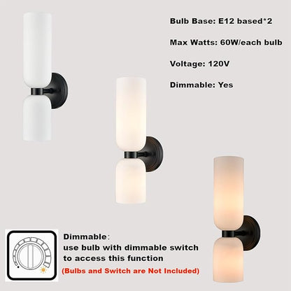 Black Wall Sconces Set of Two 2-Light Modern Wall Light Bathroom Vanity Light,Milky White Glass