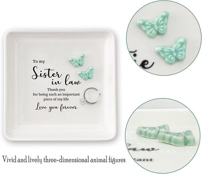 HOME SMILE Sister in Law Christmas Gift-Butterfly Ring Dish Jewelry Tray-Wedding Birthday Thanksgiving Gifts for Siter in Law-Thank You for Being Such An Important Piece