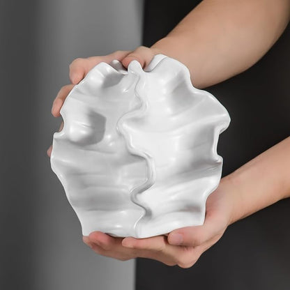 Tongyu Home Ceramic White Artistic Coral Vase, Wabi-Sabi Modern Decor Sculpture for Home, Unique Centerpiece for Living Room, Bedroom, Office