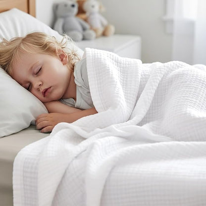 PHF 100% Cotton Muslin Throw XL Blanket Large 50" x 70", 4-Layer Lightweight Gauze Throw, Breathable Cloud-Soft Minimalist Blanket for Bed, Couch, Camping & Baby, White, Ideal Gift