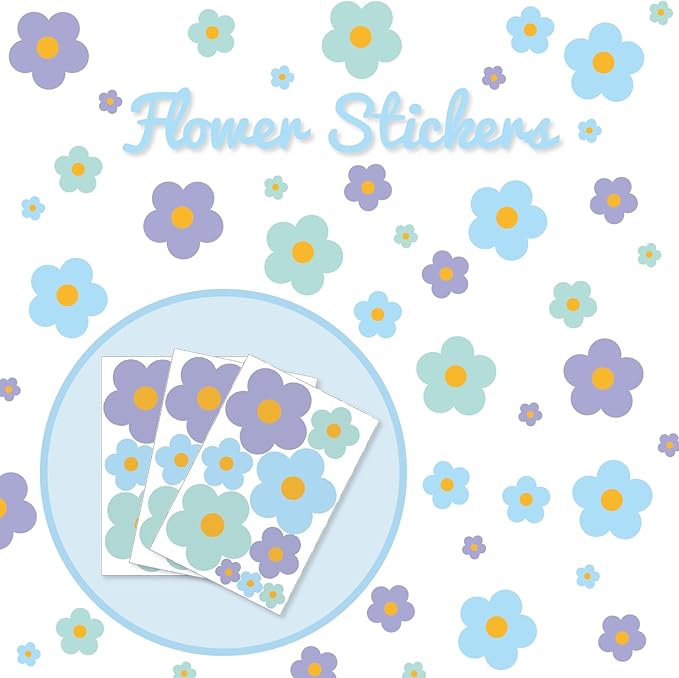 81 Pieces Wall Decal Flower Stickers - Removable Peel & Stick Wall Decals for Kids' Girls Room Decor(Purple, Blue, Green)