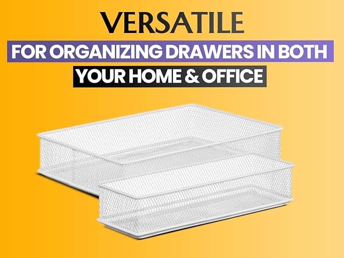 YBM HOME Silver Mesh Drawer Cabinet and or Shelf Organizer Bins, School Supply Holder Office Desktop Organizer Basket (1, 3x9x2 Inch)