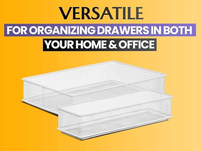 YBM HOME Silver Mesh Drawer Cabinet and or Shelf Organizer Bins, School Supply Holder Office Desktop Organizer Basket (12, 6x12x2 Inch)