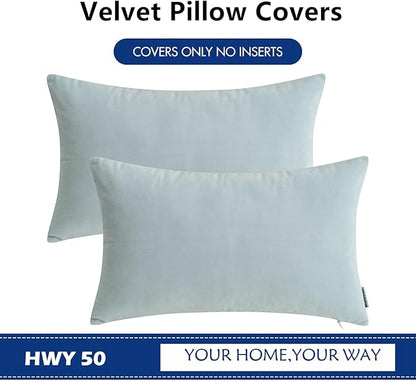 HWY 50 Baby Blue Velvet Rectangular Throw Pillow Covers 12x20 Inch, Pack of 2 Soft Cozy Solid Decorative Luxury Cushion Cases for Couch Sofa Bed Living Room Bedroom