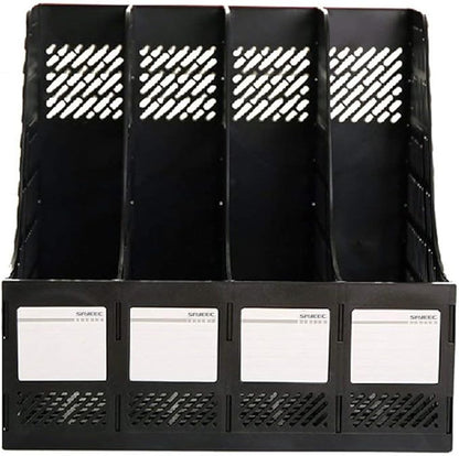 SAYEEC Desktop Magazine Holder Desk File Organizer 4 Compartments Vertical File Dividers Book Holder Frames Document Cabinet Rack Storage Organizer Box for Home Office School Black