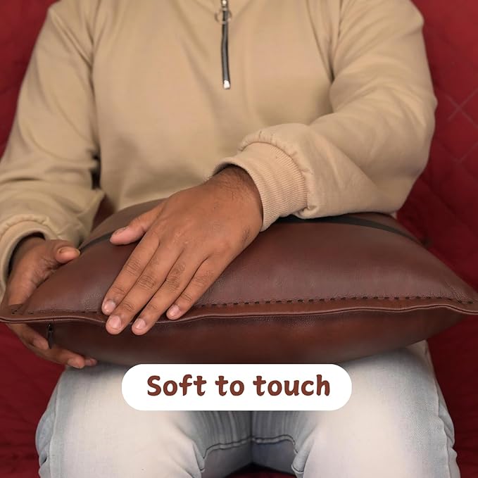 Genuine Lambskin Leather Pillow Cover, 18x18 Inch Case for Lumbar Throw Couch Pillows, Thick & Soft Cushion Covers for Sofa Bed Home Décor (Dark Brown & Black Box Pack of 1)