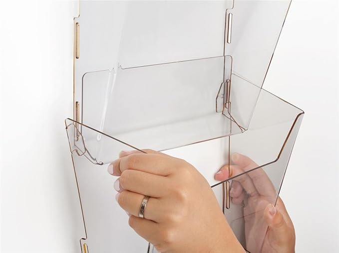 Displays2go Wall Magazine Rack with 32 Tiered Pockets, 4 Columns of 8, Full View - Clear acrylic