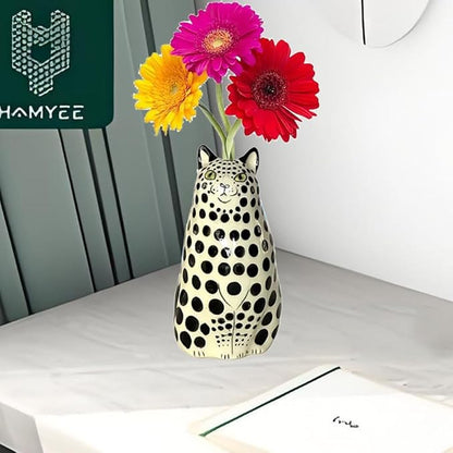 Adorable Polka Dot Cat Flower Vase Bud - A Unique Handmade Piece Perfect for Cat Lovers - Functional and Whimsical Decor for Home and Office