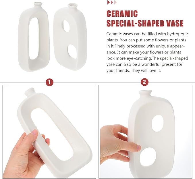 Toyvian 2pcs Ceramic Art Vases Special-Shaped Matte White Decorative Vases for Home Decor Table Centerpieces Flower Arrangements Lightweight Desktop Display