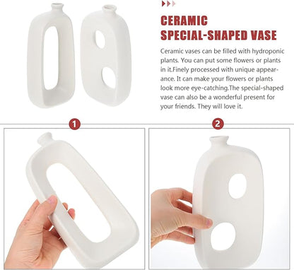 Toyvian 2pcs Ceramic Art Vases Special-Shaped Matte White Decorative Vases for Home Decor Table Centerpieces Flower Arrangements Lightweight Desktop Display
