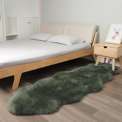 Premium Genuine Fur Sheepskin Rug Real Australia Sheepskin Natural Luxury Fluffy Lambskin Fur Area Rug Seat Covers for Kids Bedroom Sofa Chair Cover (Military Green, Double Pelt/2ft x 6ft)
