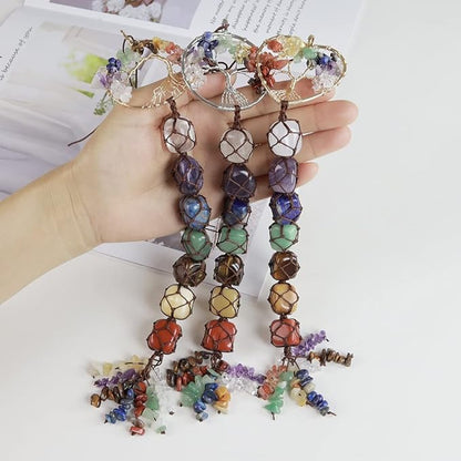 Anjiucc 7 Chakra Stone Healing Crystal Tree of Life Wall Hanging Home Interior Decoration，Window Decoration，Yoga Meditation