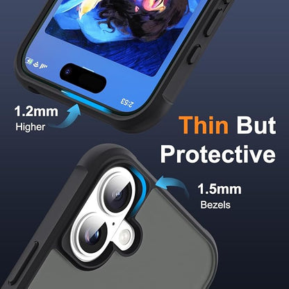 Compatible with iPhone 16 Case with Invisible Magnetic O-Ring Stand Military-Grade Translucent Case for iPhone 16 6.1" [Compatible with Mag-Safe][Great Grip Feeling], Black