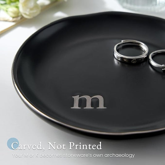 Lolalet Handmade Ceramic Ring Dish Jewelry Tray Plate with Initial, Small Monogram Gift for Her Women Girls Mother, Hostess, Engagement, Bridal Shower, Maid of Honor, Bridesmaid, Birthday, Christmas