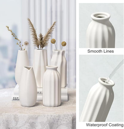 OERGKE White Ceramic Vase Set of 8, Small vases for Flowers with Painting Kit, Modern Boho Vases for Home, Living Room, Office, Farmhouse Decor, Dining Table, Bedroom, Kitchen Shelf