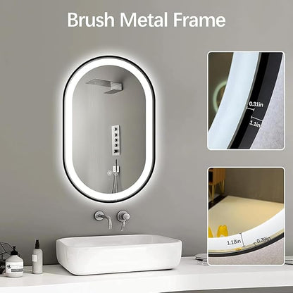 Niccy Oval LED Mirror for Bathroom, 40x24 Front Lit + Backlit Vanity Mirrors with Light Anti-Fog, Shatter-Proof, 3 Colors, Makeup Mirror with Black Frame (Horizontal/Vertical)