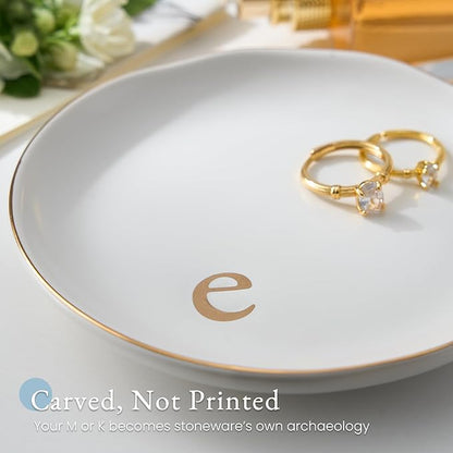 Lolalet Handmade Ceramic Ring Dish Jewelry Tray Plate with Initial, Small Monogram Gift for Her Women Girls Mother, Hostess, Engagement, Bridal Shower, Maid of Honor, Bridesmaid, Birthday, Christmas