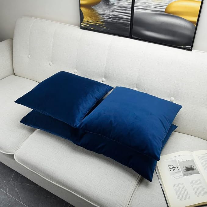 Artaimee Navy Blue Velvet Throw Pillow Covers 16x16 Set of 4 – Soft, Decorative Cushion Cases for Sofa, Bed, Couch, and Car | Cozy Solid Color, Hidden Zipper, Machine Washable
