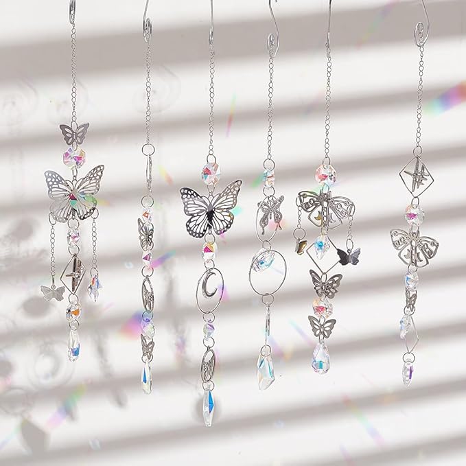 SUNNYCLUE 1 Box DIY 4 Sets Suncatcher Kits Crystal Butterfly Suncatchers Prism Rainbow Maker Star Moon Butterflies Hanging Sun Catchers for Windows Indoor Outdoor Home Garden Party Wedding Decor Gifts
