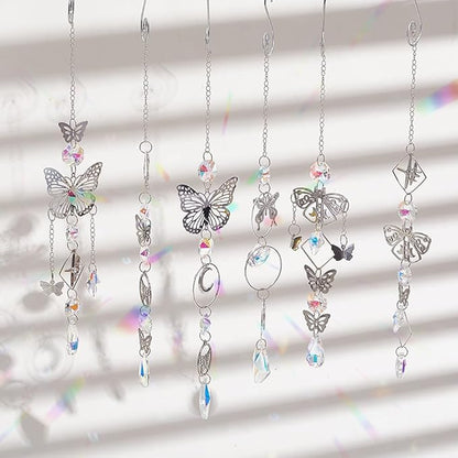 SUNNYCLUE 1 Box DIY 4 Sets Suncatcher Kits Crystal Butterfly Suncatchers Prism Rainbow Maker Star Moon Butterflies Hanging Sun Catchers for Windows Indoor Outdoor Home Garden Party Wedding Decor Gifts