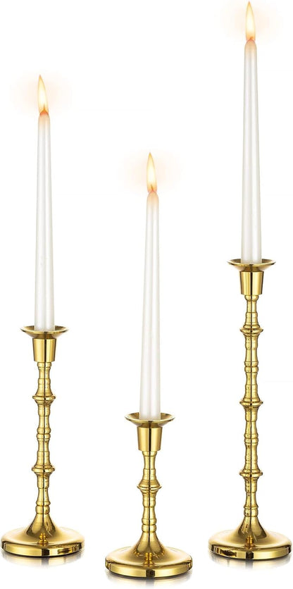 Brass Candlestick Holders Vintage: Tall Gold Taper Candle Holder Antique Candle Stick Holders for Christmas Wedding Centerpieve Living Room Mantle Home Decor Bridal Shower Set of 3