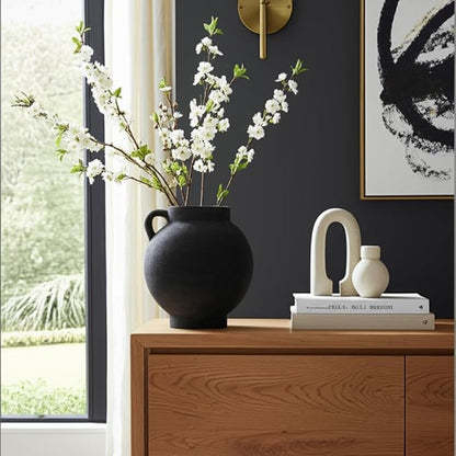 Decorative Flower Vase for Home Decor – Ceramic Vase for Flowers with Handle, Modern Black Table Accent for Living Room or Entry Display, Stylish Centerpiece for Contemporary Interiors – 10", Black