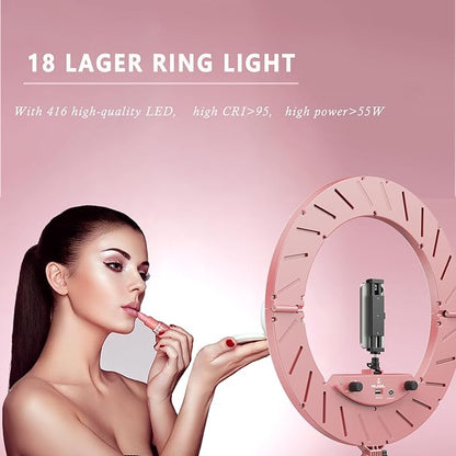 Ring Light 18 INCH Kit,55W6700k Dimmable LED Light, Tripod Stand, Remote Controller,Box for Camera,Smartphone,YouTube,TikTok,Self-Portrait Shooting,CRI95 (Pink)