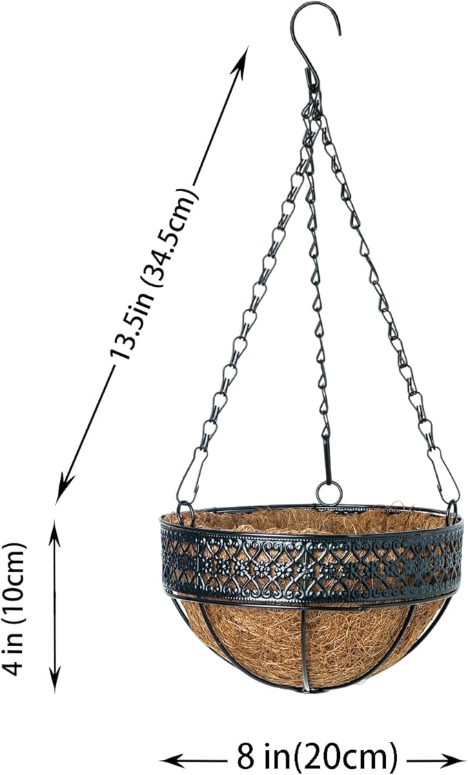 3-Pack Hanging & Wall-Mounted Plant Baskets with Natural Coconut Fiber Liner, Decorative Planters for Home Garden Patio Yard (3Pack EXPHanger, 8Inch)