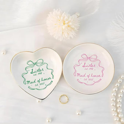 Personalized Maid of Honor Ring Dish, MOH Jewelry Dish Ceramic, Wedding Bridal Shower Bachelorette Gifts for Bridesmaid, Maid of Honor Proposal Dish Gift from Bride