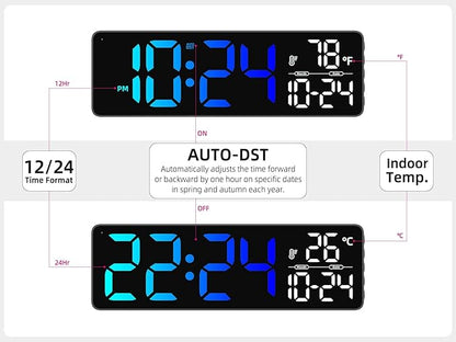 Large LED Digital Wall Clock with Date, Temperature, Auto-Brightness, Auto-DST | Big Digital Clock for Bedroom, Desk, Classroom, Living Room, Kitchen, Office, Gym, Farmhouse, Xmas Gift for Seniors