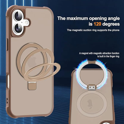 Compatible with iPhone 16 Plus Case with Invisible Magnetic O-Ring Stand Military-Grade Translucent Case for iPhone 16 Plus 6.7" [Compatible with Mag-Safe][Great Grip Feeling],Desert Brown