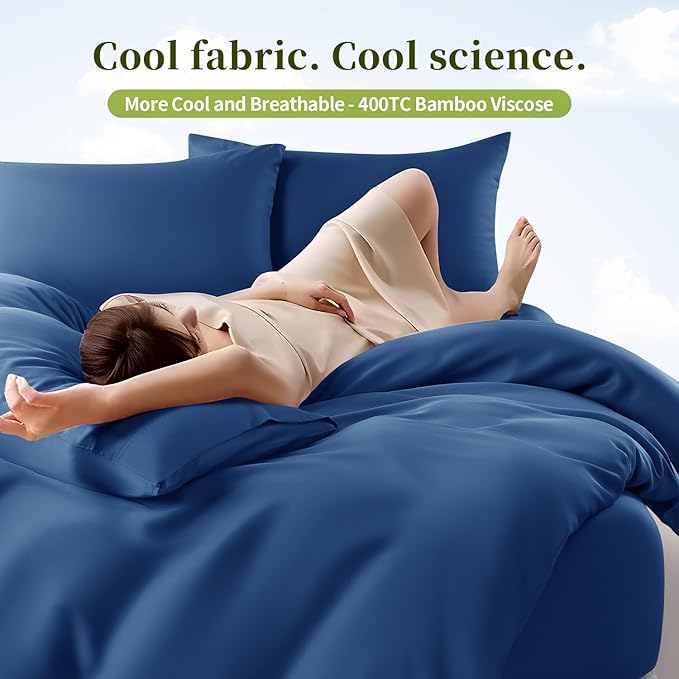Shilucheng 100% Viscose Derived from Bamboo_ Sheets King Size 6pcs - Ultra Cooling & Silky Soft Bed Sheets, 16" Deep Pocket, Perfect for Hot Sleepers, Hotel Bedding Sheets (Navy Blue)