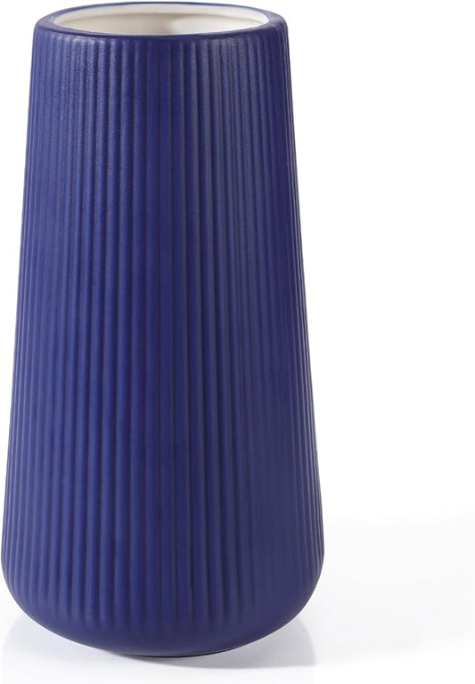 Navy Blue Ceramic Vase, GUKJOB Small Cute Flower Vase for Pampas Grass, Home, Living Room, Dining Table, Farmhouse, Office Decor, Bedroom, Table, and Kitchen Shelf (Navy Blue)
