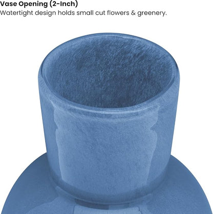 Torre & Tagus 6" Mouth Blown Art Glass Vase for Flowers - Opaque Blue Small Table Vase & Handmade Small Blue Accent for Coastal Home Decor, Neutral Bud Vases as Decorative Shelf Decor or Wedding