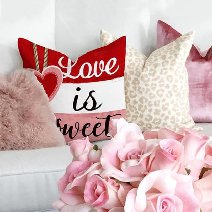 GEEORY Valentine's Day Throw Pillow Covers 16x16 Inch Set of 4, Valentines Red Hearts Love You More Decorative Farmhouse Holiday Cushion Case for Home Decoration G443-16