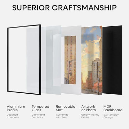 Homeforia 8x24 Black Panoramic Frame, High End Metal 8 x 24 Picture Frames without Mat, 24x8 Hanging Black Poster Frames for Wall, 8by24 inches Display Photo Frames, Tempered Glass, Wall Kit, Set of 1