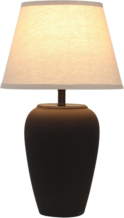 Ceramic Pot Table Lamp 21.25 inch Compact Frosted Nightstand Lamp, Tapered Fabric Shade Bedside, Ceramic Decorative for Living Room Bedroom House Office Entryway, TL3