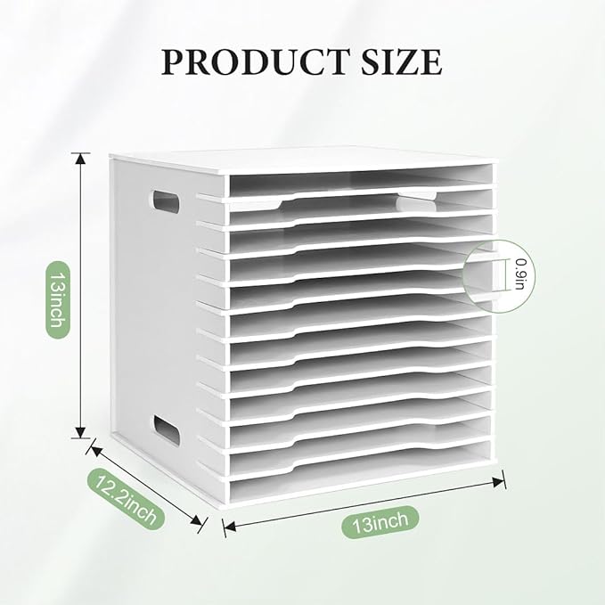 SANFURNEY Scrapbook Paper Organizer for Sizes 12" x 12", 12 Slots File Sorter Storage, Document Holder, Desktop Scrapbook Paper Organizer Rack for Home Office School (White, 12 Slots - Standard Size)