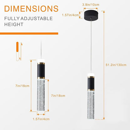 Pendant Light,Crystal Modern Led Kitchen Island Light Fixture,Adjustable Pendant Lighting for Kitchen Island,Black Gold Led Chandelier for Dining Room,Bedroom,Mini Pendant Spot Lights (1-Pack)