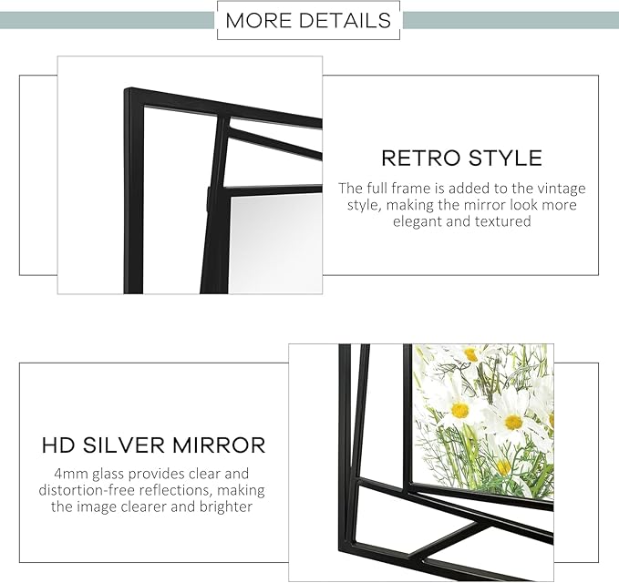 Rectangular Wall Mirror, 36''X24'' Matte Black Metal Framed Farmhouse Bathroom Mirrors for Bedroom Entryway Living Room, Hang Horizontally or Vertically