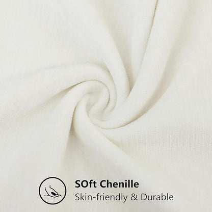 decorUhome Chenille Cream White Spring Throw Pillow Covers 24x24 Inch Set of 2, Decorative Soft Couch Pillow Covers Solid Dyed Accent Farmhouse Neutral Square Pillow Cases for Sofa