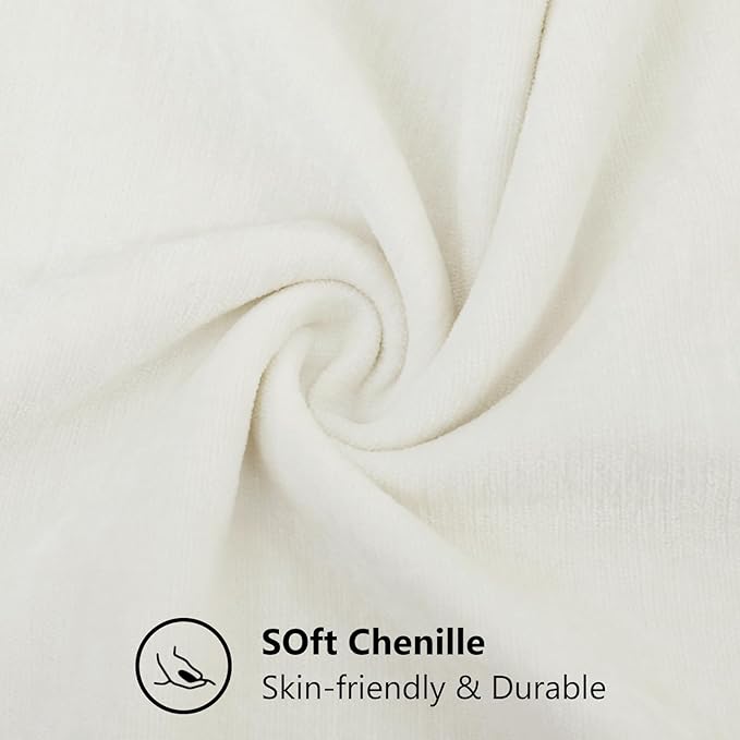 decorUhome Chenille Cream White Spring Throw Pillow Covers 26x26 Inch Set of 2, Decorative Soft Couch Pillow Covers Solid Dyed Accent Farmhouse Neutral Square Pillow Cases for Sofa
