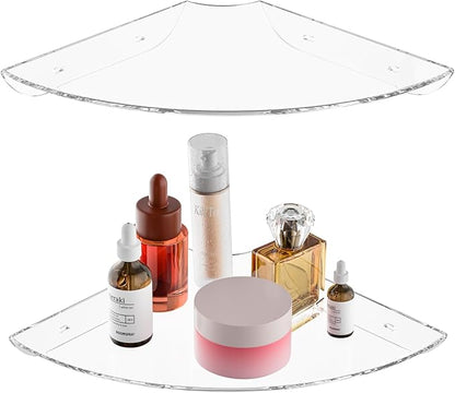 Sezanrpt 9.5x9.5 Inch Acrylic Corner Floating Shelf Set of 2, Clear Corner Wall Shelf for Home Décor, Speakers, Security Cameras, Toileries, Plants, Figures, Cosmetics, Books