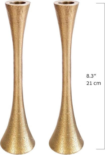Yair Emanuel Shabbat Candle Holders Tapered Design, Brass or Silver Finish, Shabbos Candlestick Holders Judaica Wedding Gift (Antique Brass, 8.3 Inch)