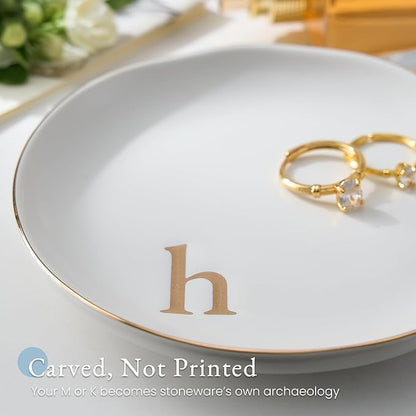 Lolalet Handmade Ceramic Ring Dish Jewelry Tray Plate with Initial, Small Monogram Gift for Her Women Girls Mother, Hostess, Engagement, Bridal Shower, Maid of Honor, Bridesmaid, Birthday, Christmas